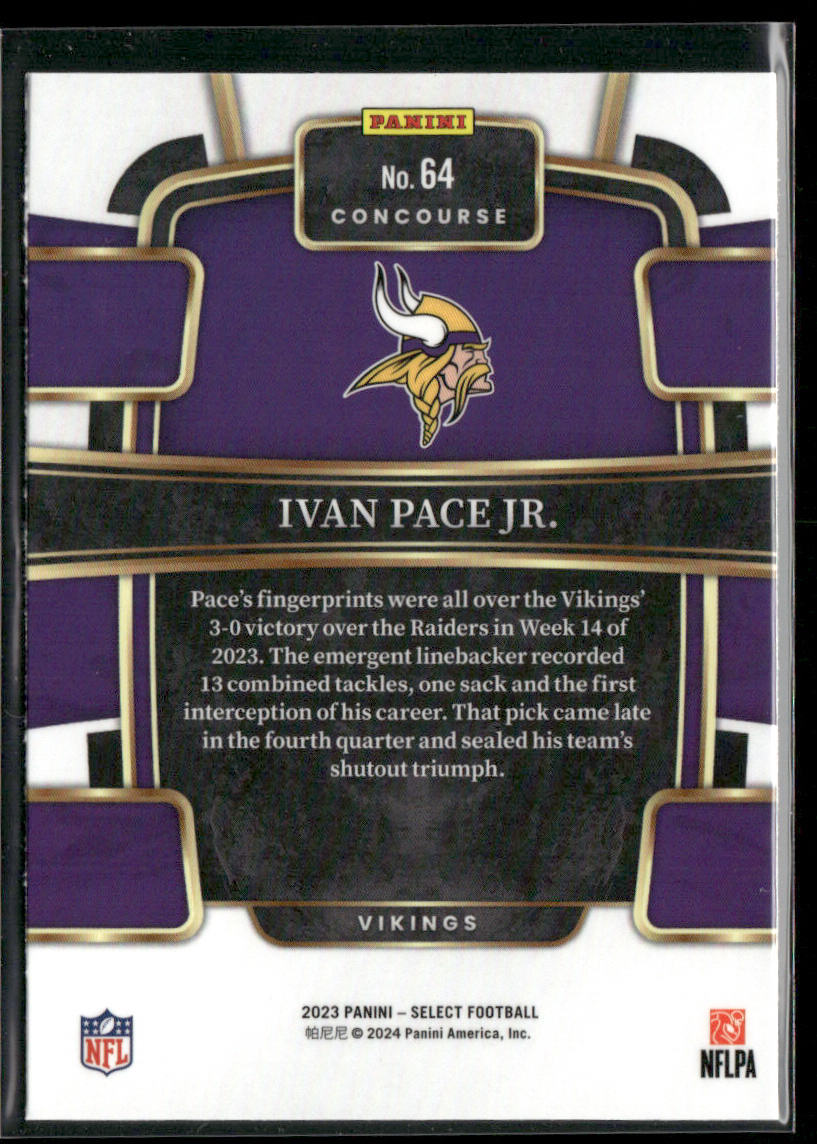 Ivan Pace Jr. 2023 Panini Select #64 Minnesota Vikings
