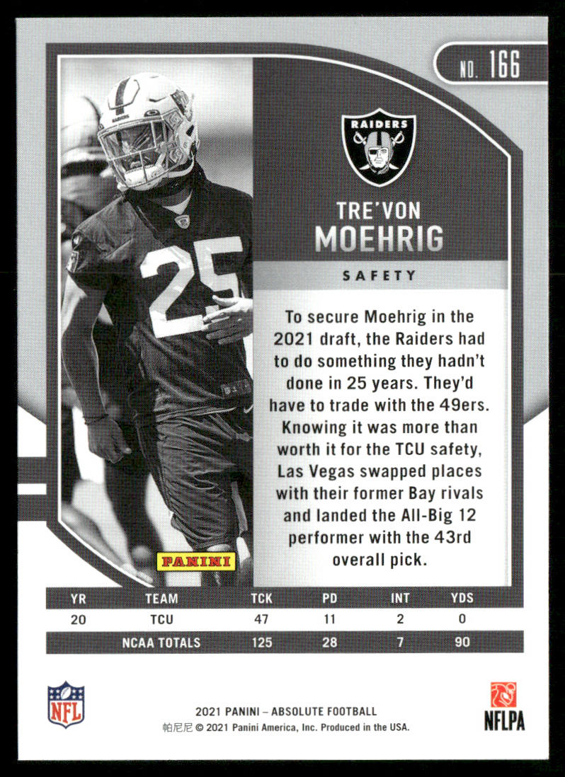 Tre'von Moehrig 2021 Panini Absolute Retail #166 RC Las Vegas Raiders