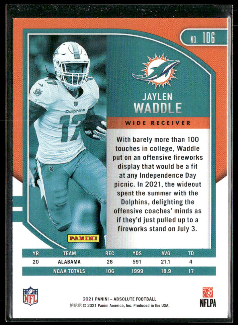 Jaylen Waddle 2021 Panini Absolute Retail #106 RC Miami Dolphins