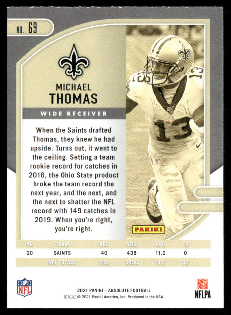 Michael Thomas 2021 Panini Absolute Retail #69 New Orleans Saints