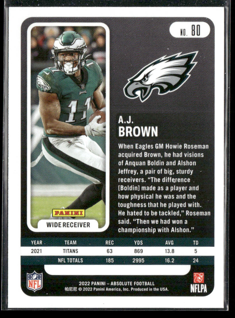 A.J. Brown 2022 Panini Absolute Retail #80 Philadelphia Eagles