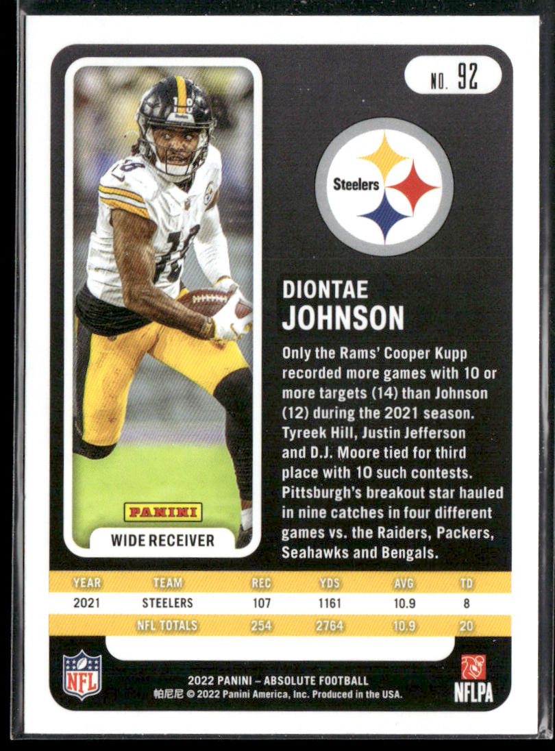 Diontae Johnson 2022 Panini Absolute Retail #92 Pittsburgh Steelers