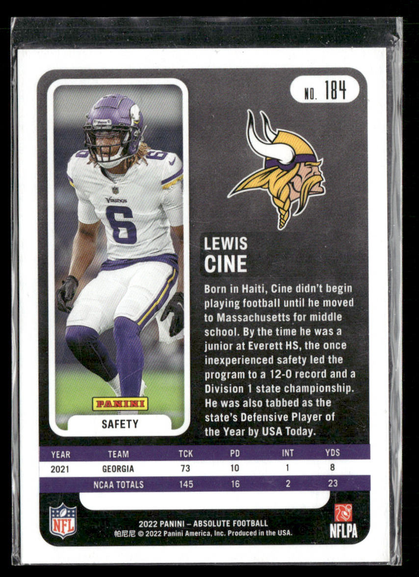 Lewis Cine 2022 Panini Absolute Green #184 RC Minnesota Vikings