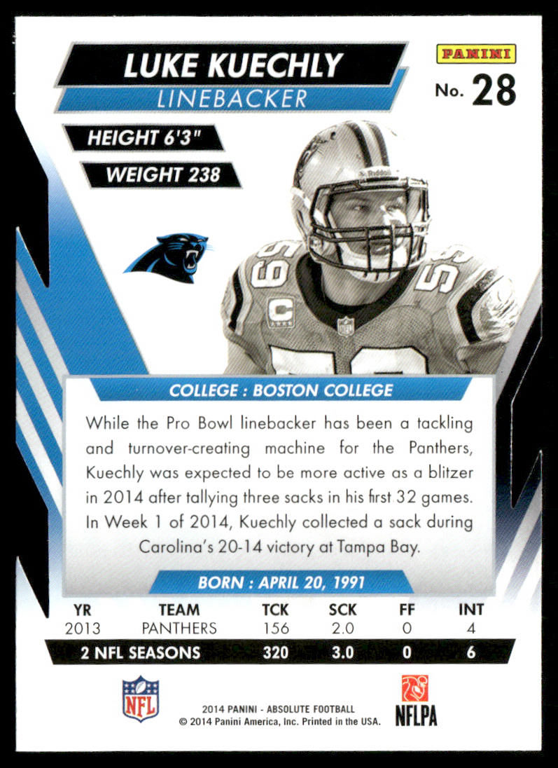 Luke Kuechly 2014 Panini Absolute Retail #28 Carolina Panthers