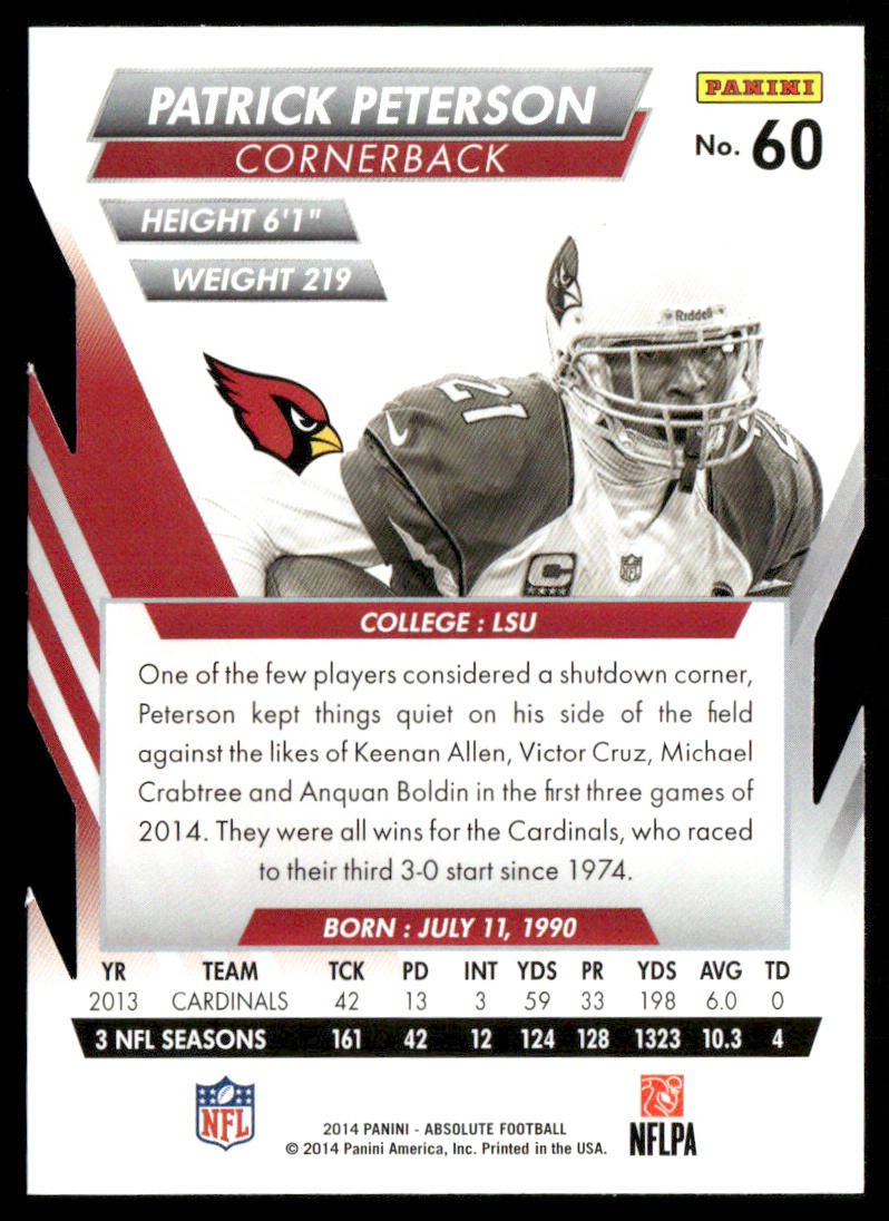 Patrick Peterson 2014 Panini Absolute Retail #60 Arizona Cardinals