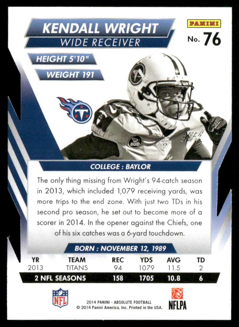 Kendall Wright 2014 Panini Absolute Retail #76 Tennessee Titans
