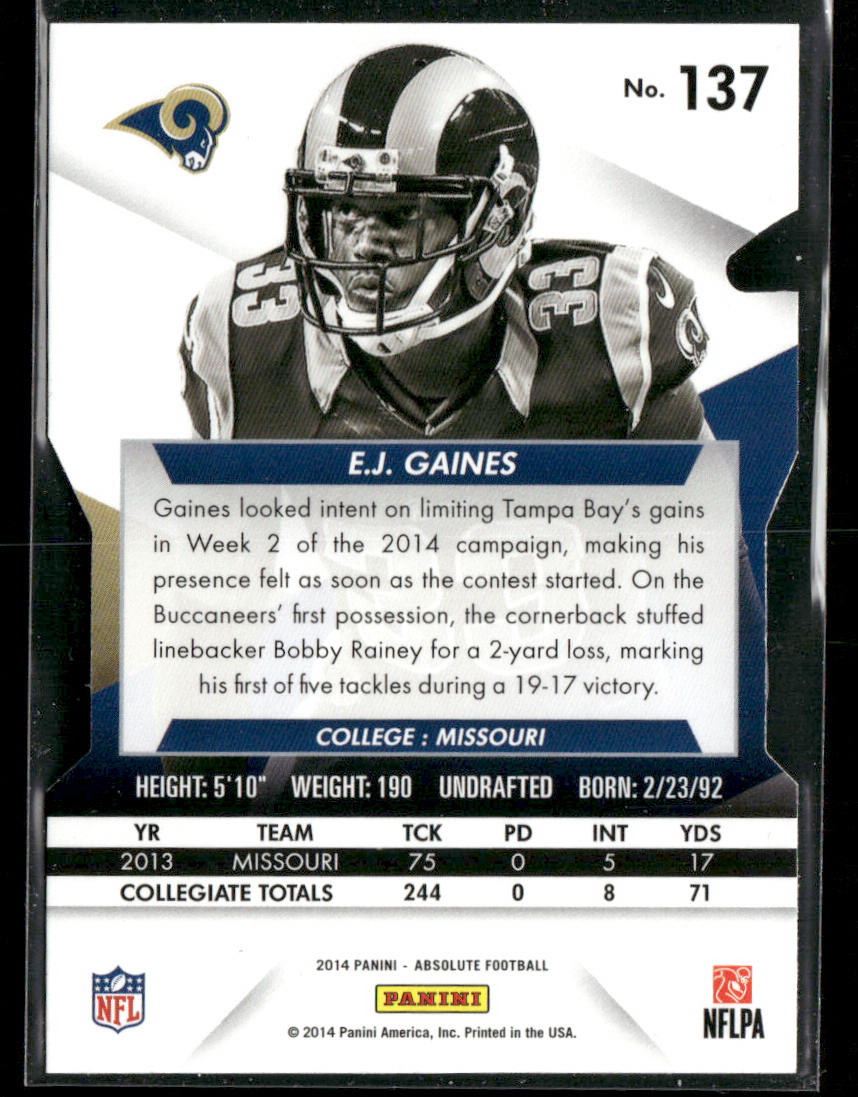 E.J. Gaines 2014 Panini Absolute #137 RC St. Louis Rams