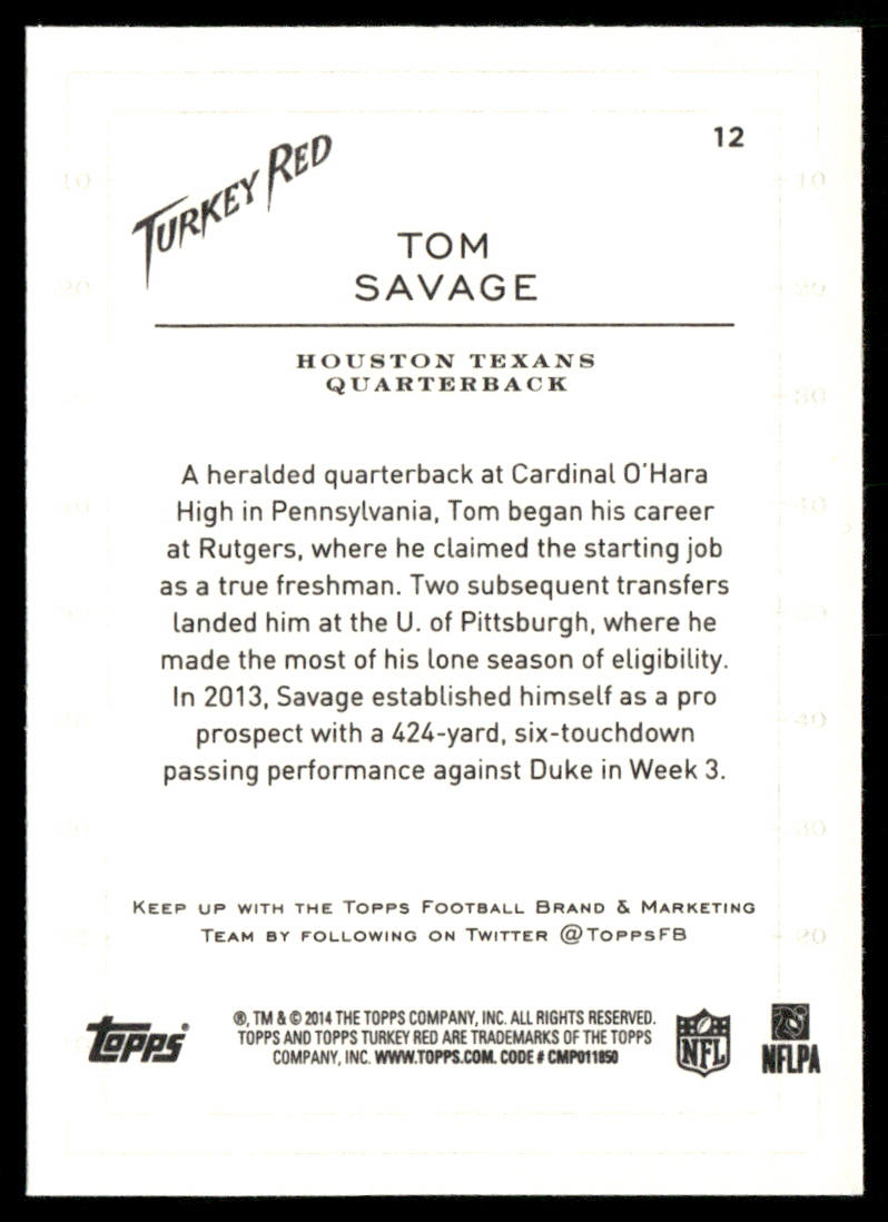 Tom Savage 2014 Topps Turkey Red #12 RC Houston Texans
