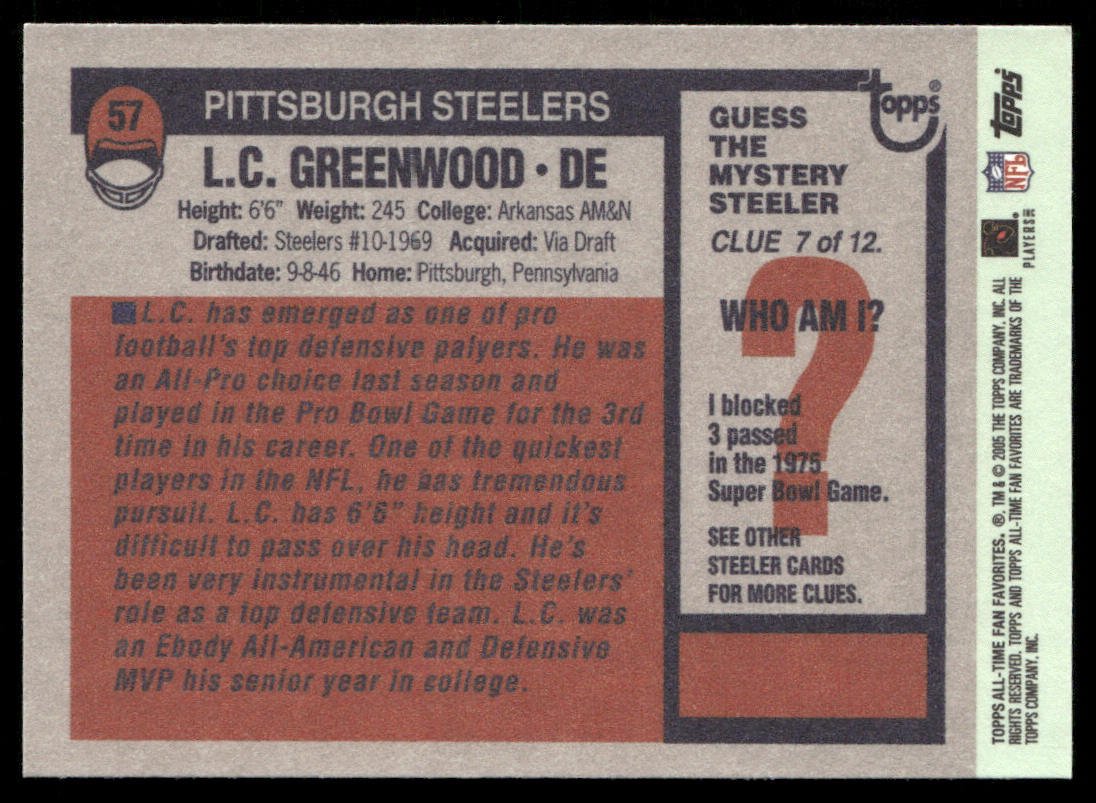 L.C. Greenwood 2004 Topps Fan Favorites #57 Pittsburgh Steelers