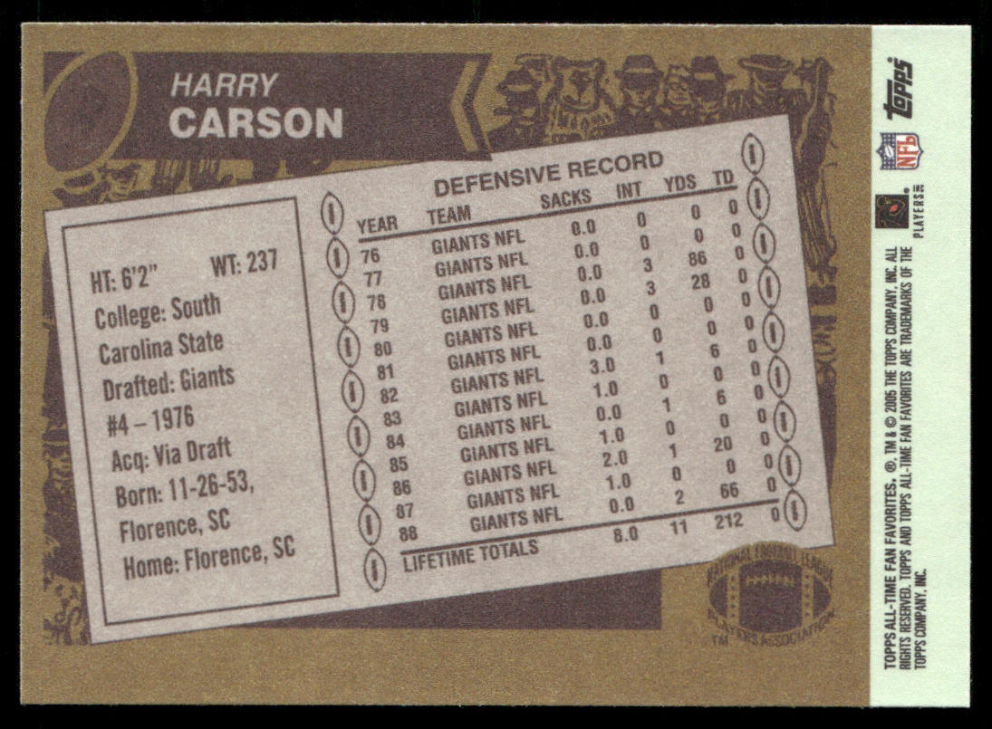 Harry Carson 2004 Topps Fan Favorites #33 New York Giants