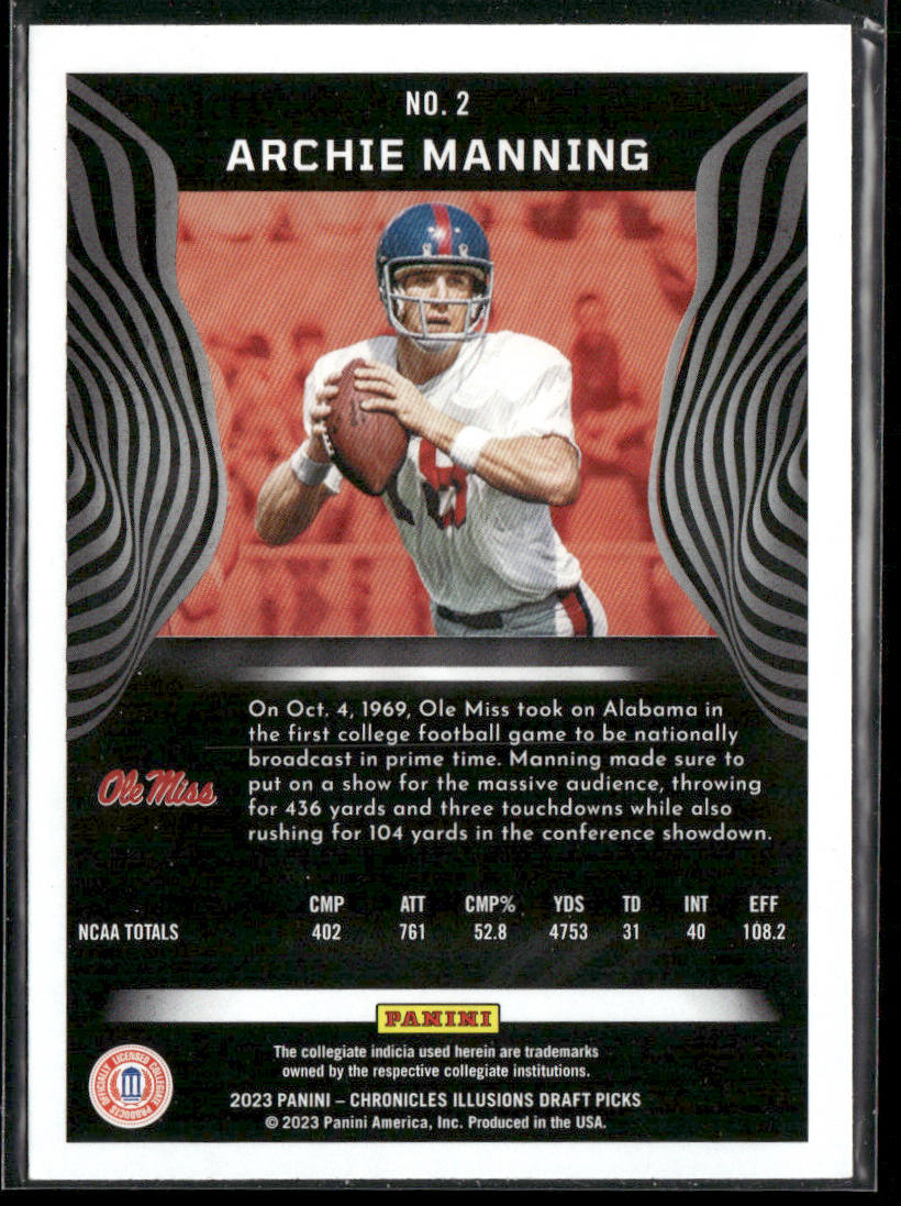 Archie Manning 2023 Panini Chronicles Draft Picks Illusions #2 Ole Miss Rebels