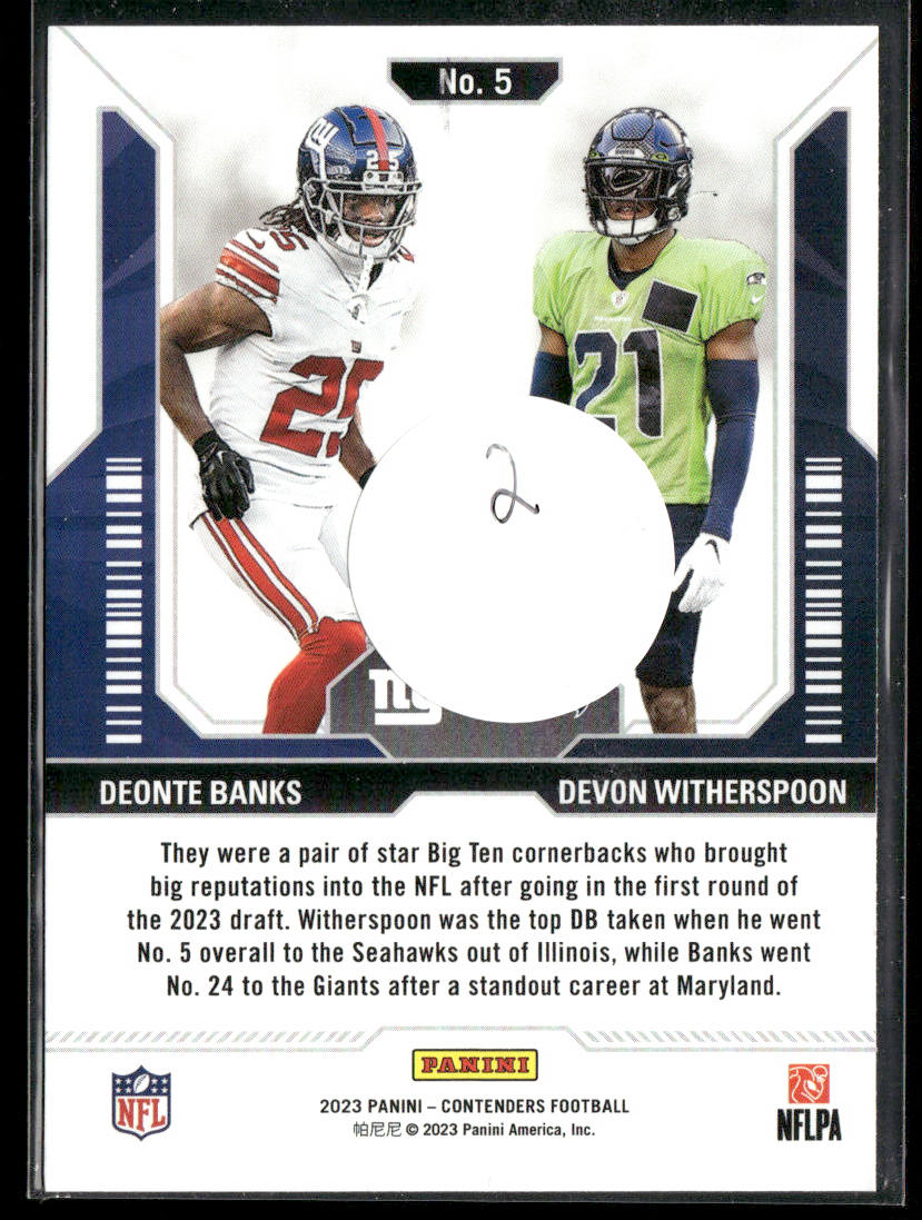 Deonte Banks / Devon Witherspoon 2023 Panini Contenders Round Numbers #5