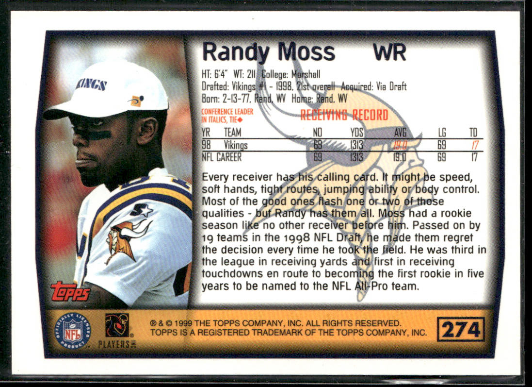 Randy Moss 1999 Topps #274 Minnesota Vikings