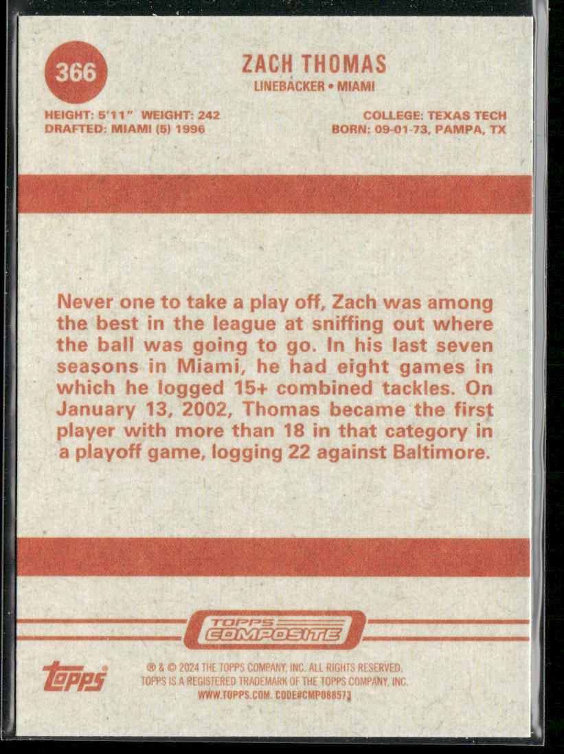 Zach Thomas 2023 Topps Composite #366 Miami Dolphins