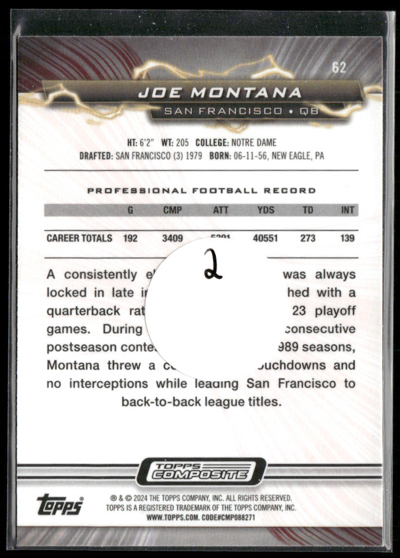 Joe Montana 2023 Topps Composite #62 San Francisco 49ers