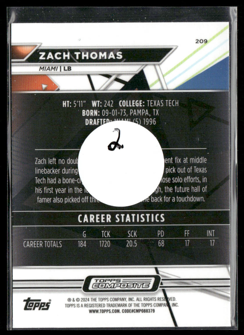 Zach Thomas 2023 Topps Composite #209 Miami Dolphins