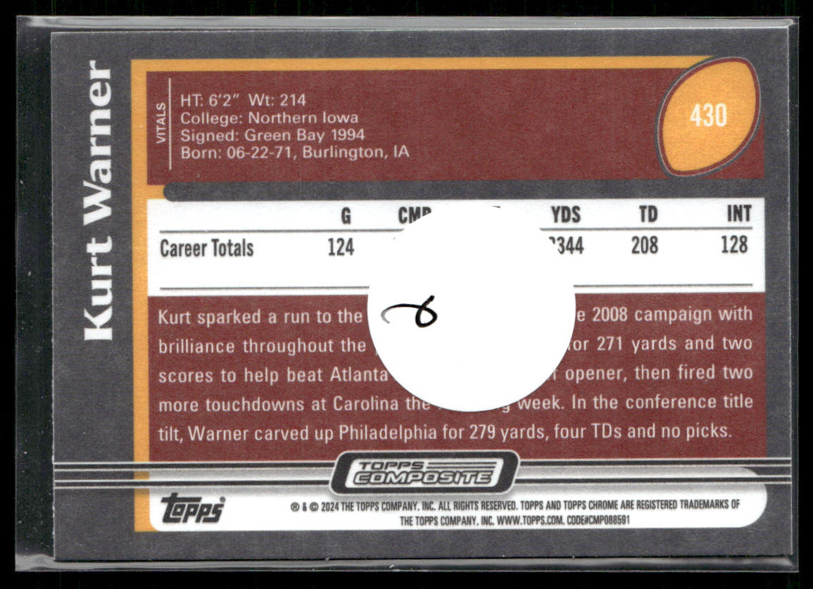 Kurt Warner 2023 Topps Composite #430 Arizona Cardinals