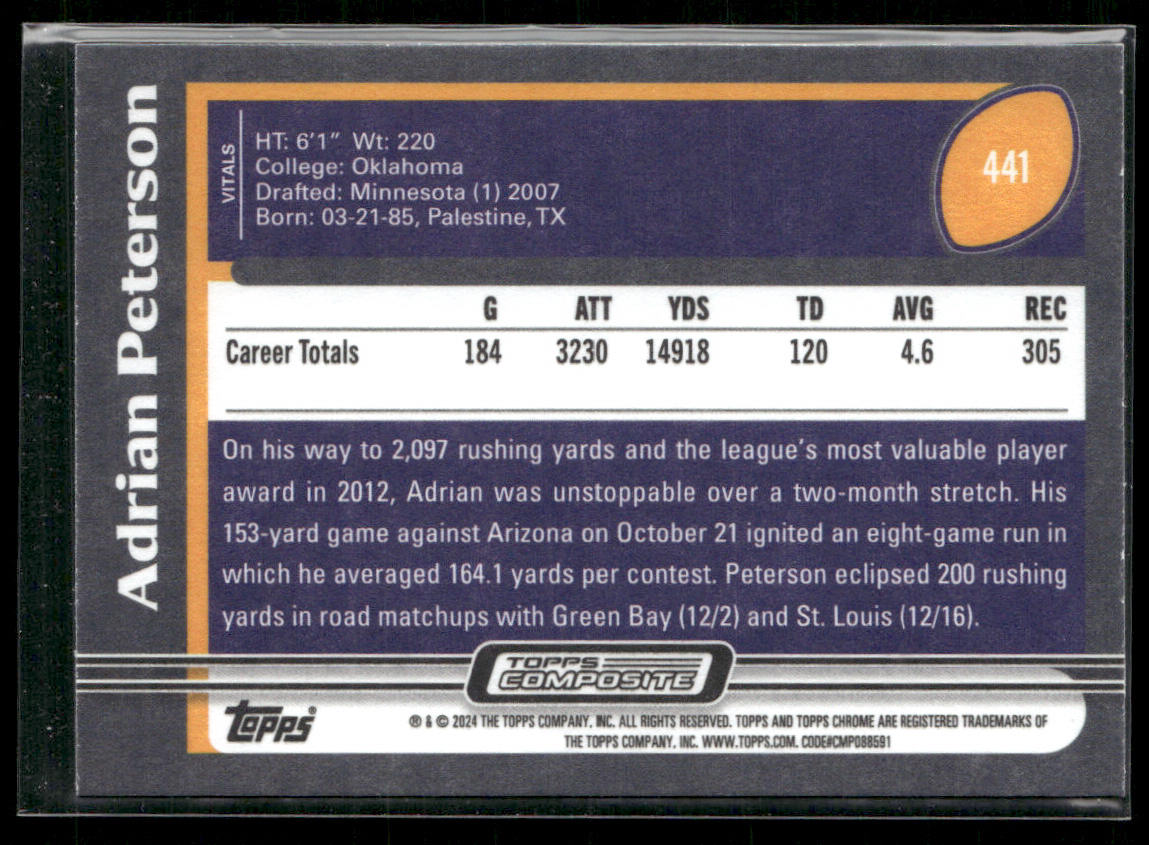 Adrian Peterson 2023 Topps Composite #441 Minnesota Vikings