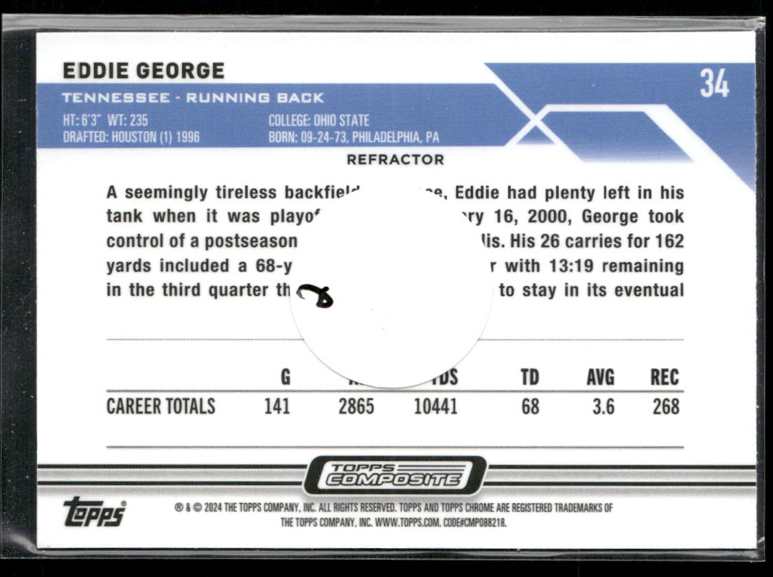 Eddie George 2023 Topps Composite Topps Chrome Refractor #34 Tennessee Titans