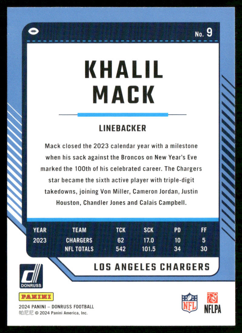 Khalil Mack 2024 Donruss #9 Los Angeles Chargers
