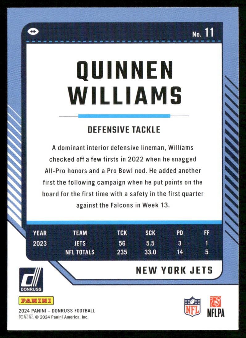 Quinnen Williams 2024 Donruss #11 New York Jets