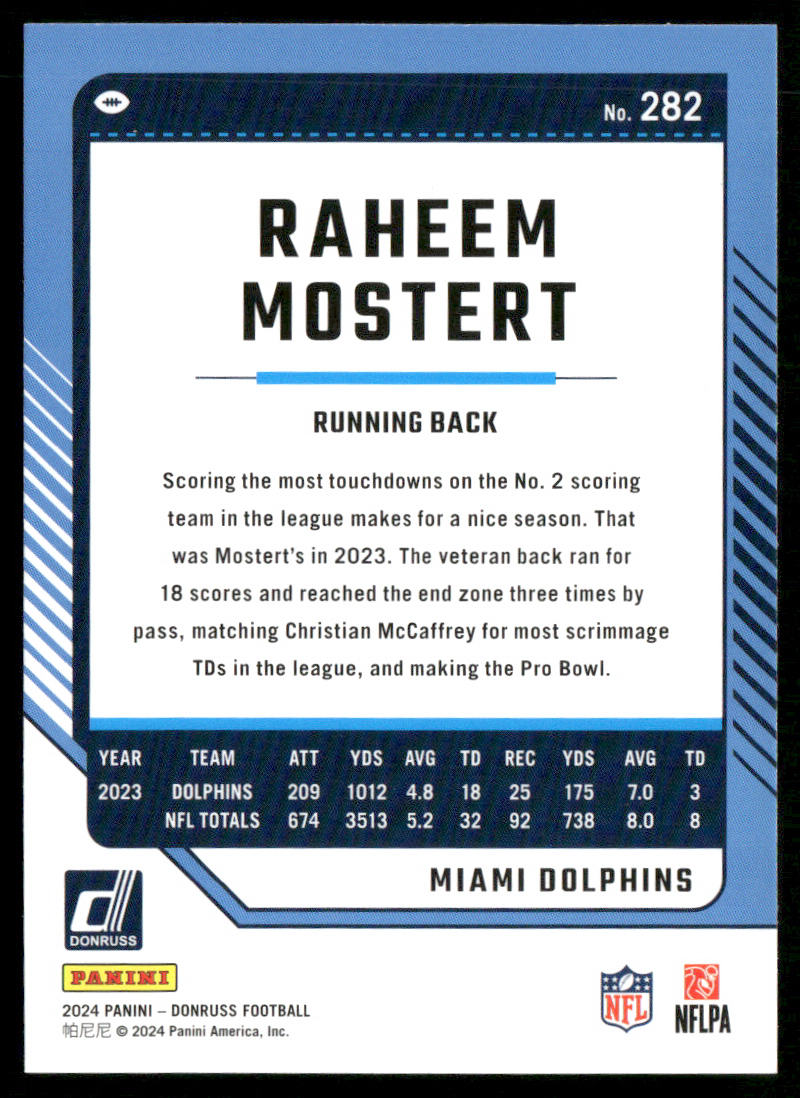 Raheem Mostert 2024 Donruss #282 Miami Dolphins
