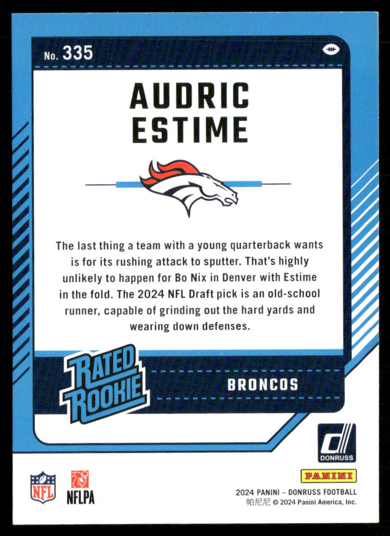 Audric Estime 2024 Donruss #335 RC Denver Broncos