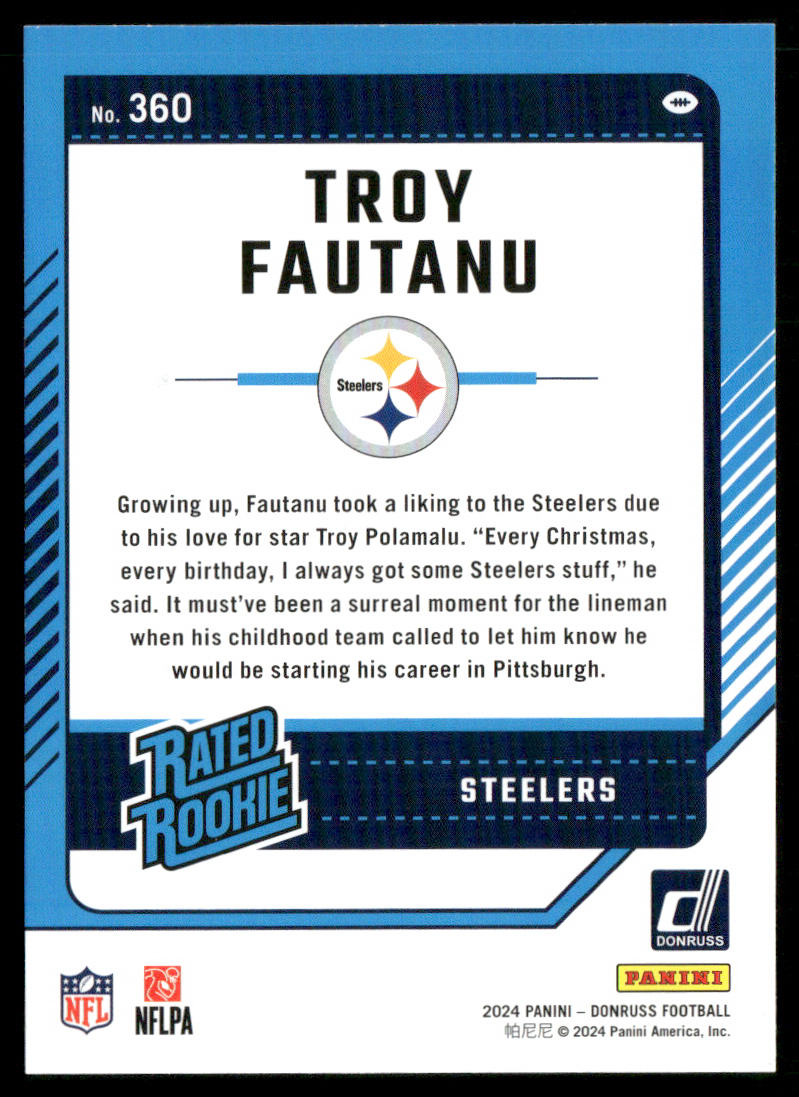 Troy Fautanu 2024 Donruss #360 RC Pittsburgh Steelers