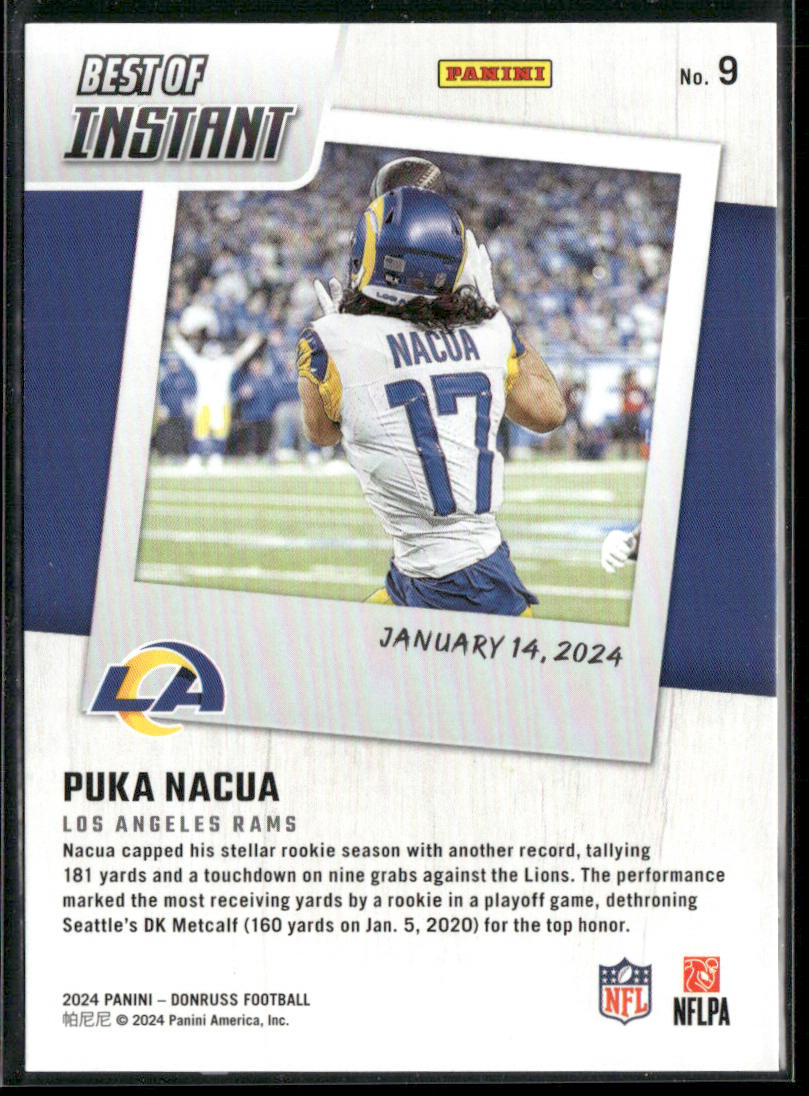 Puka Nacua 2024 Donruss Best of Panini Instant #9 Los Angeles Rams