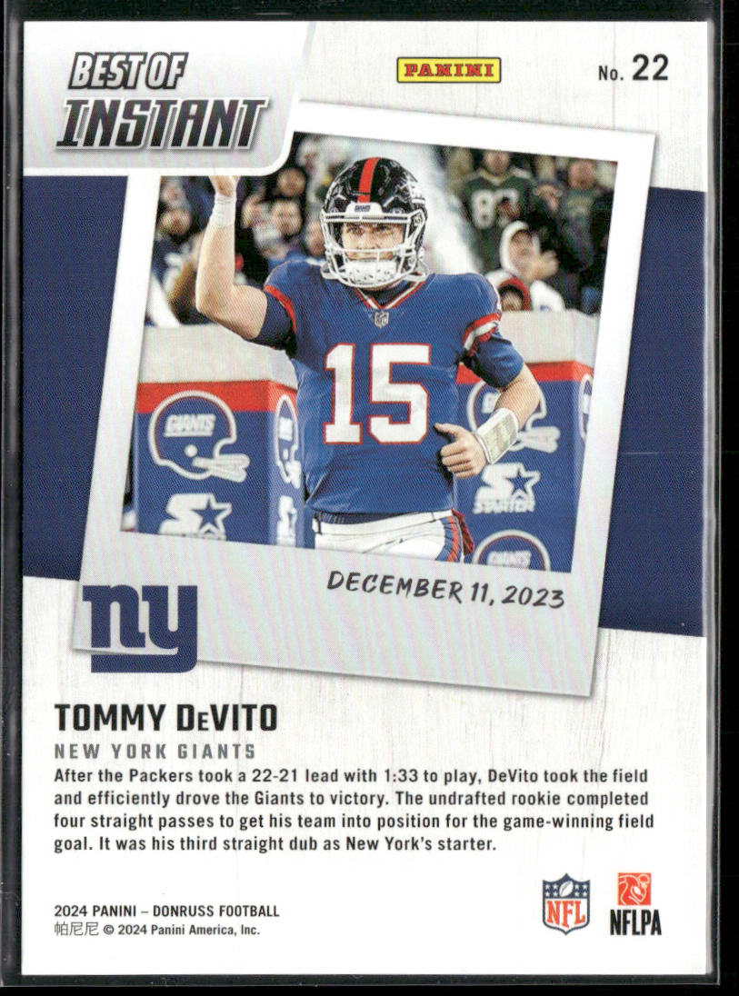 Tommy Devito 2023 Panini Instant NFL #85 New York Giants