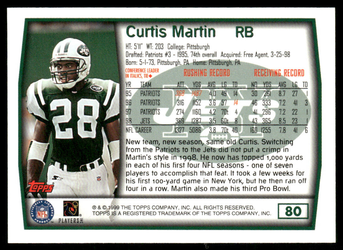 Curtis Martin 1999 Topps #80 New York Jets