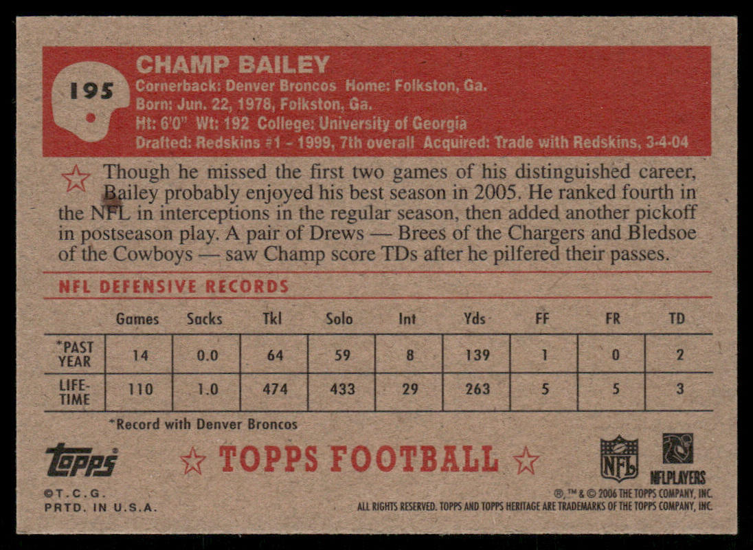 Champ Bailey 2006 Topps Heritage #195 Denver Broncos