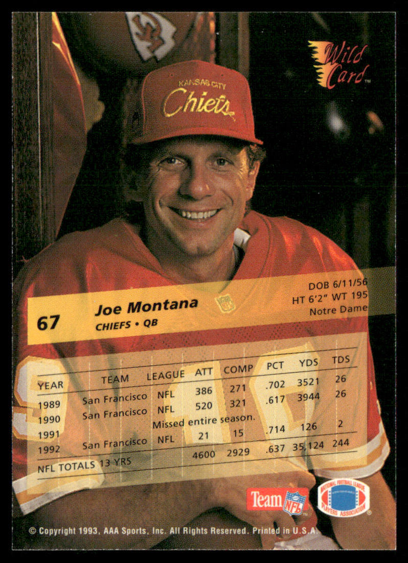 Joe Montana 1993 Wild Card #67 Kansas City Chiefs