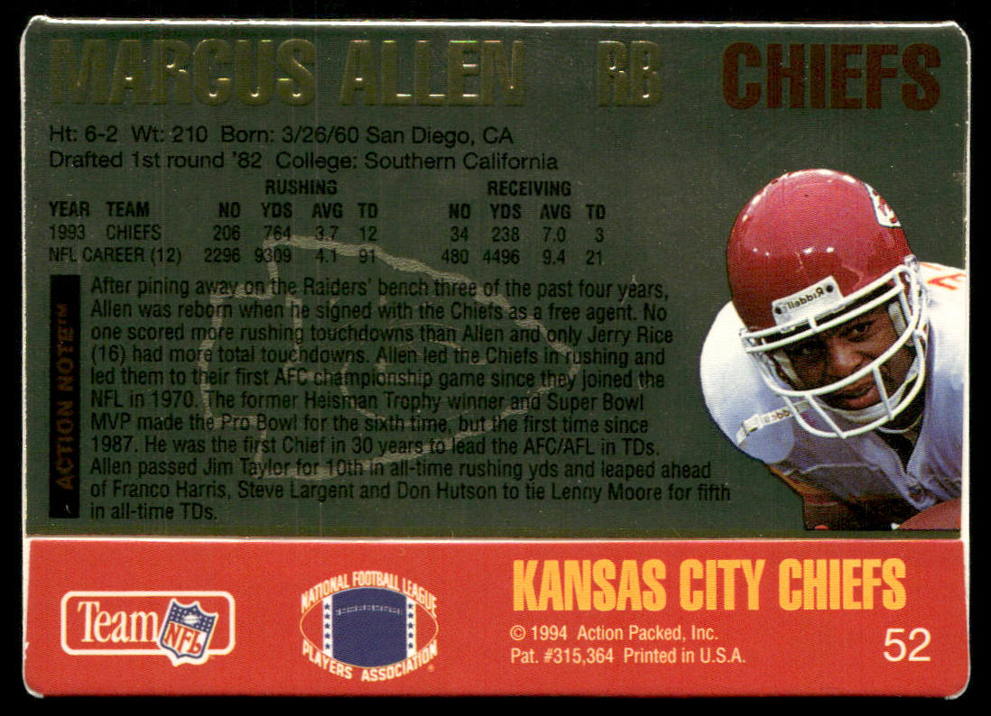 Marcus Allen 1994 Action Packed #52 Kansas City Chiefs