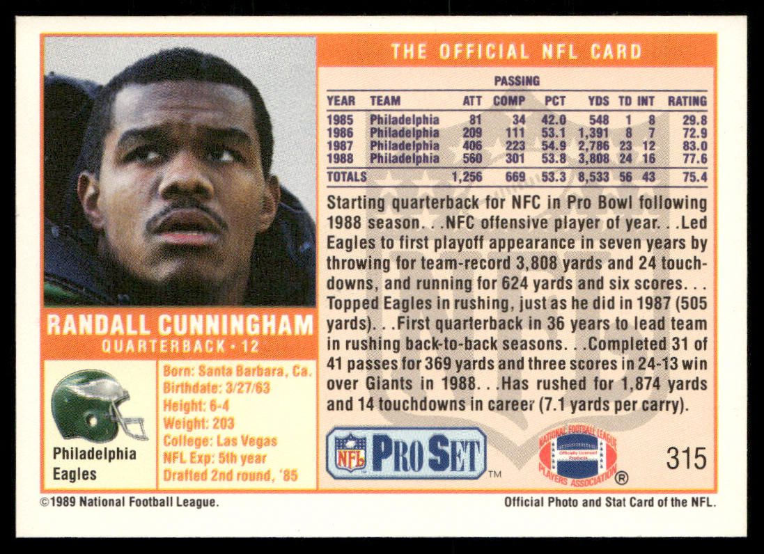 Randall Cunningham 1989 Pro Set #315 Philadelphia Eagles