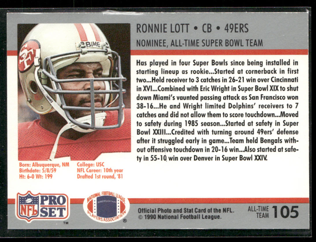 Ronnie Lott 1990-91 Pro Set Super Bowl XXV Silver Anniversary Commemorative #105
