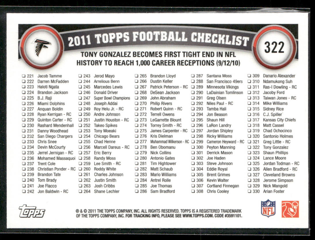 Tony Gonzalez 2011 Topps #322 Atlanta Falcons