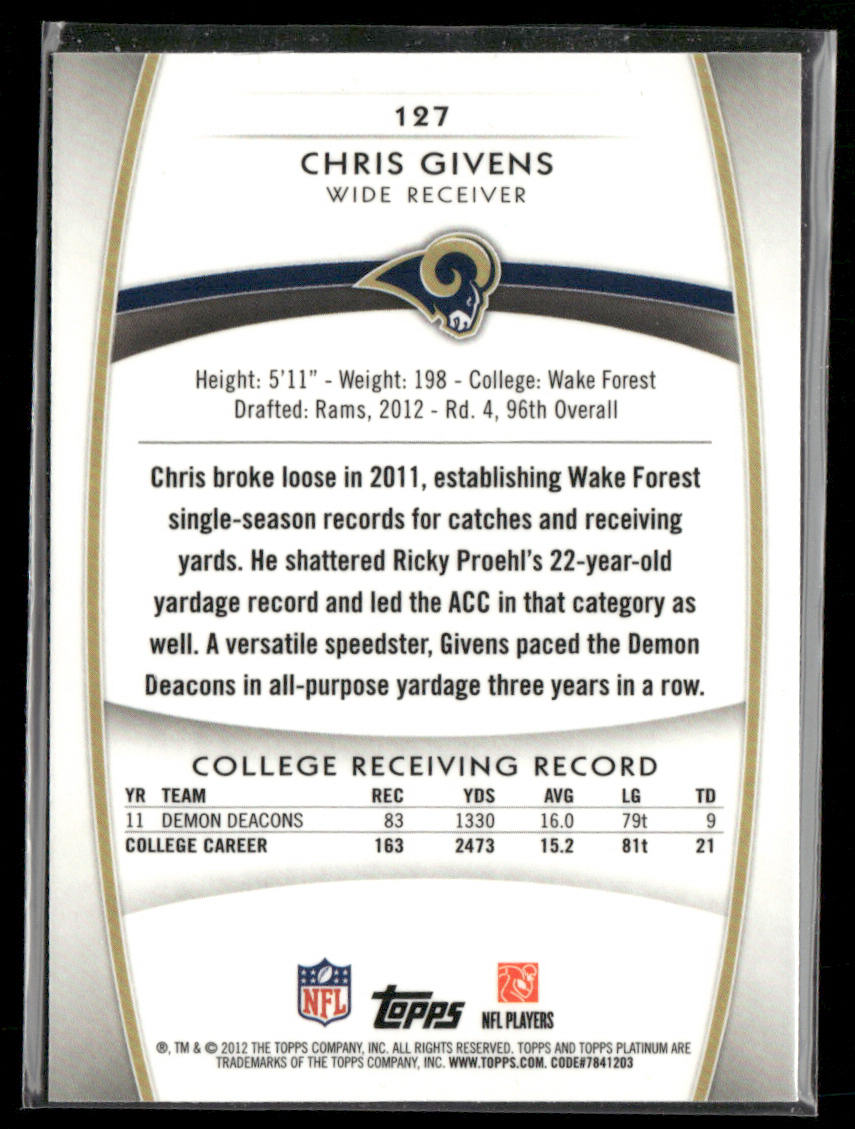 Chris Givens 2012 Topps Platinum Xfractors #127 RC St. Louis Rams