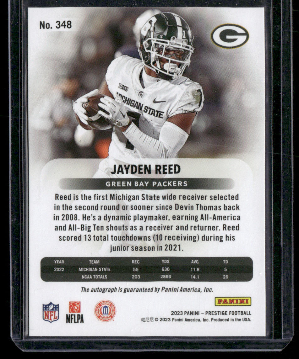 Jayden Reed 2023 Panini Prestige Xtra Points Signatures Premium Red #348 SN,RC