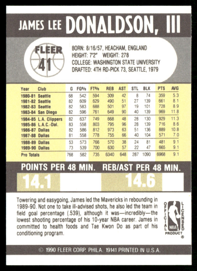 James Donaldson 1990-91 Fleer #41 Dallas Mavericks