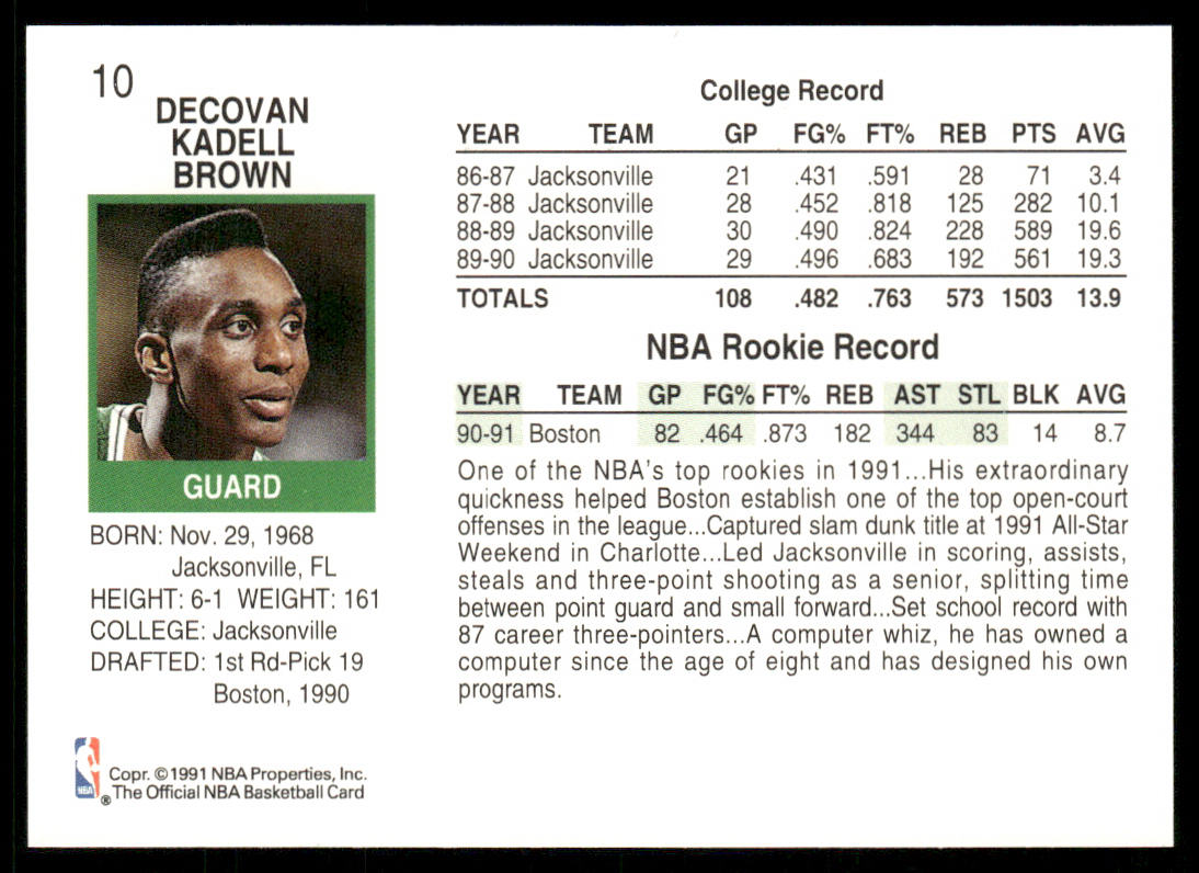 Dee Brown 1991-92 Hoops #10 Boston Celtics