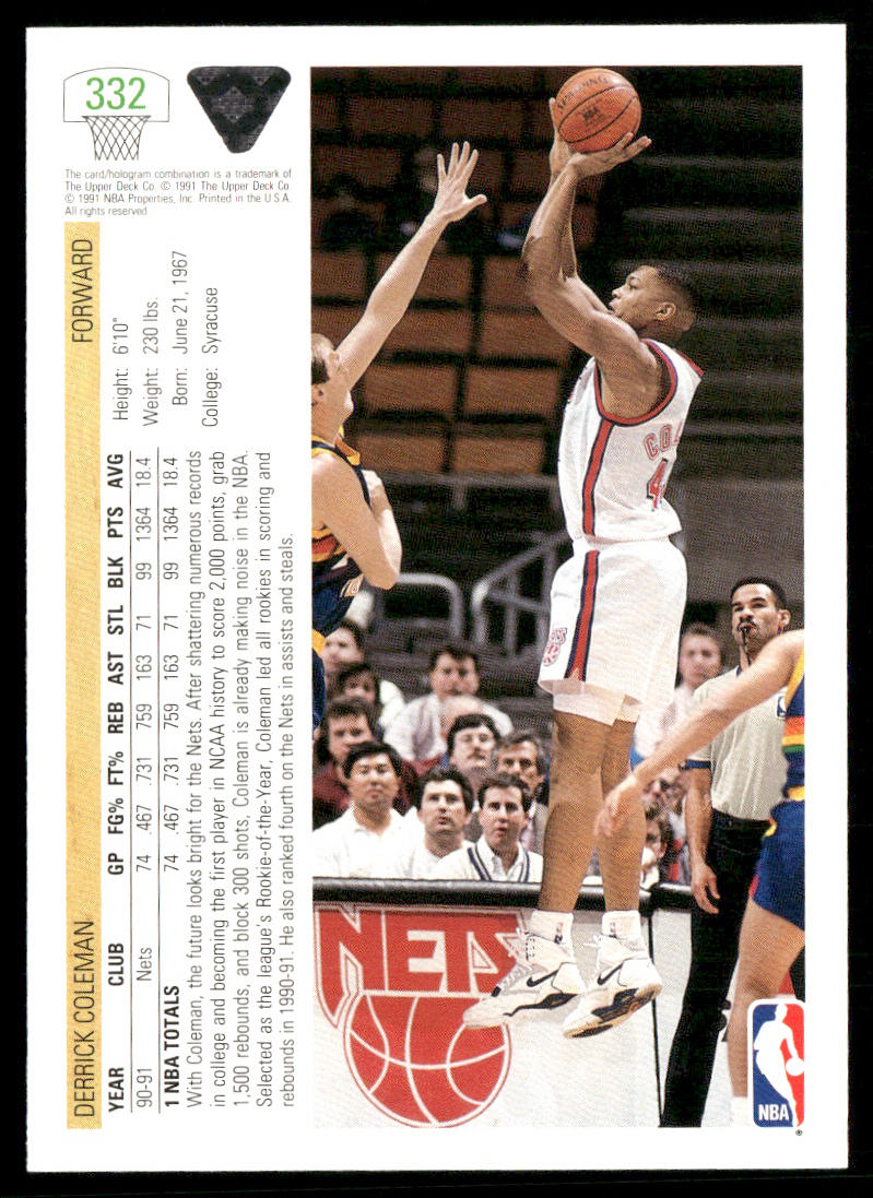 Derrick Coleman 1991-92 Upper Deck #332b New Jersey Nets