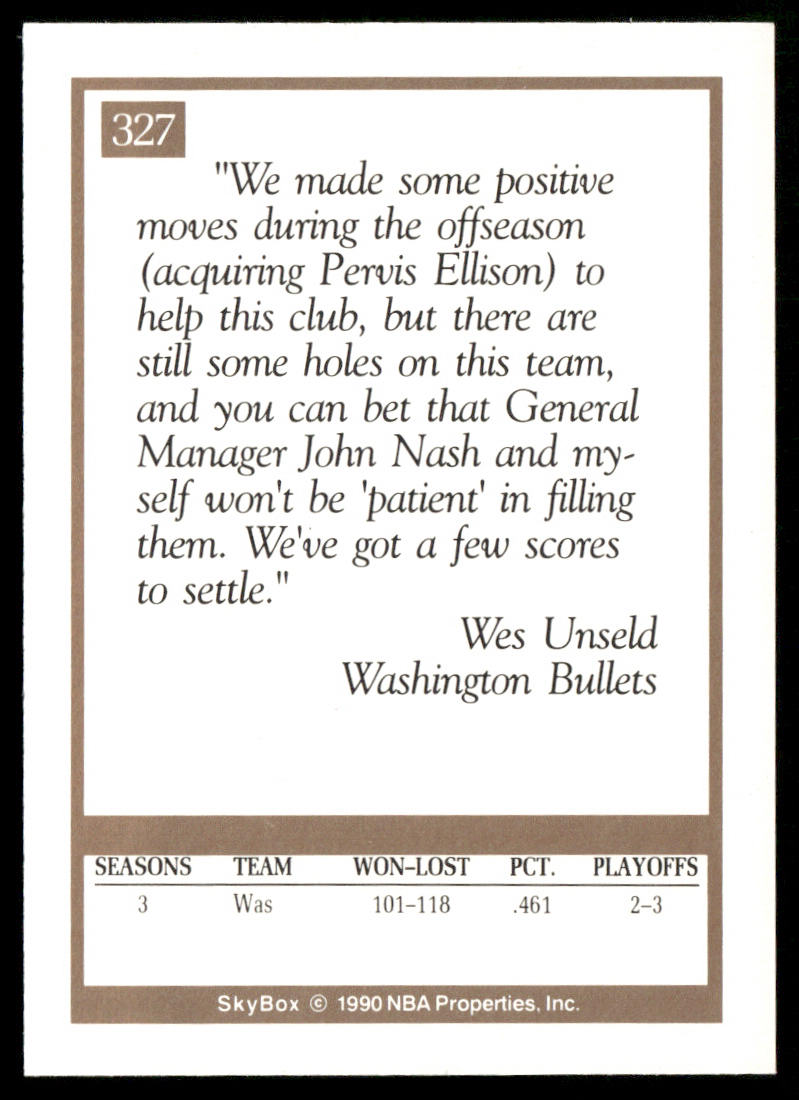 Wes Unseld 1990-91 SkyBox #327 Washington Bullets