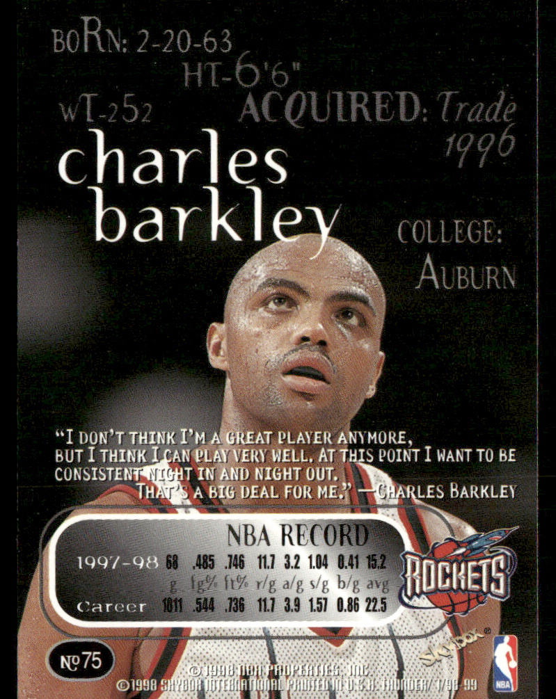 Charles Barkley 1998-99 SkyBox Thunder #75 Houston Rockets