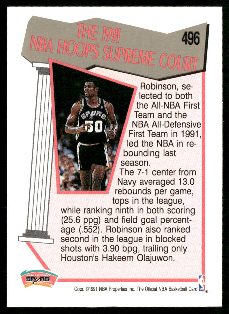 David Robinson 1991-92 Hoops #496 San Antonio Spurs