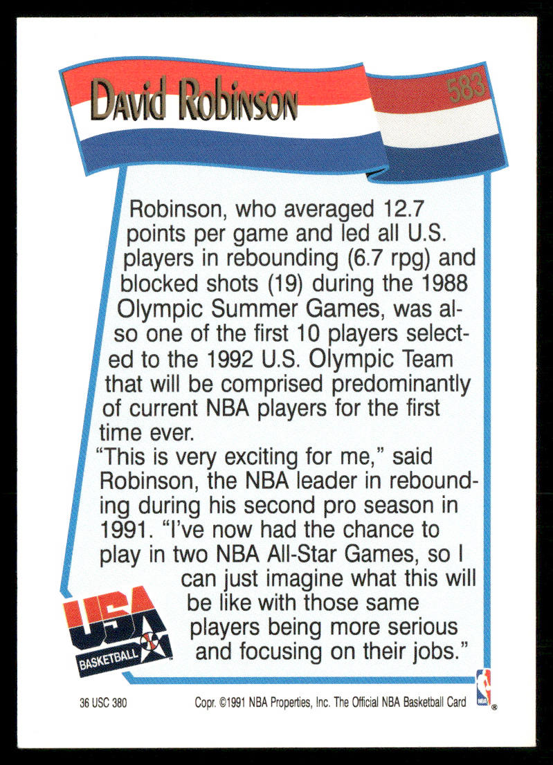 David Robinson 1991-92 Hoops #583 USA