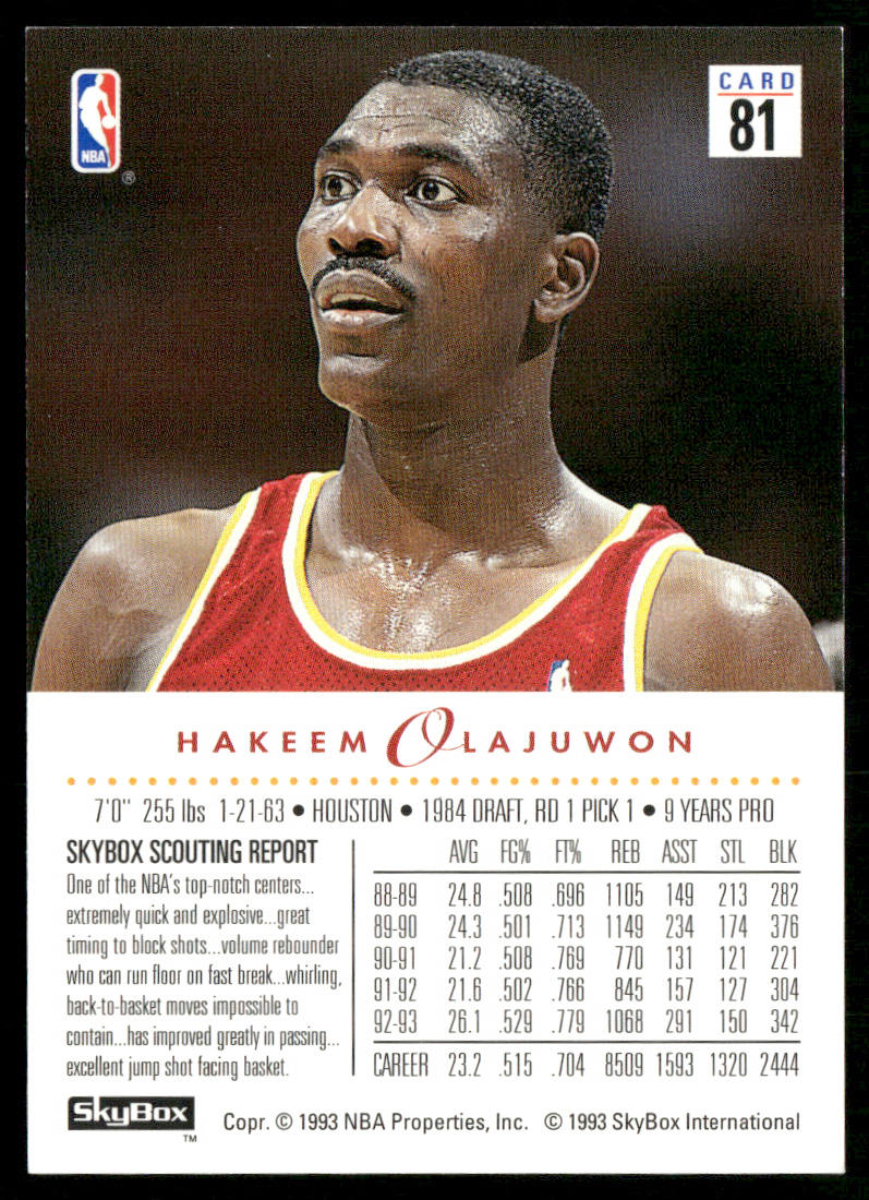 Hakeem Olajuwon 1993-94 SkyBox Premium #81 Houston Rockets