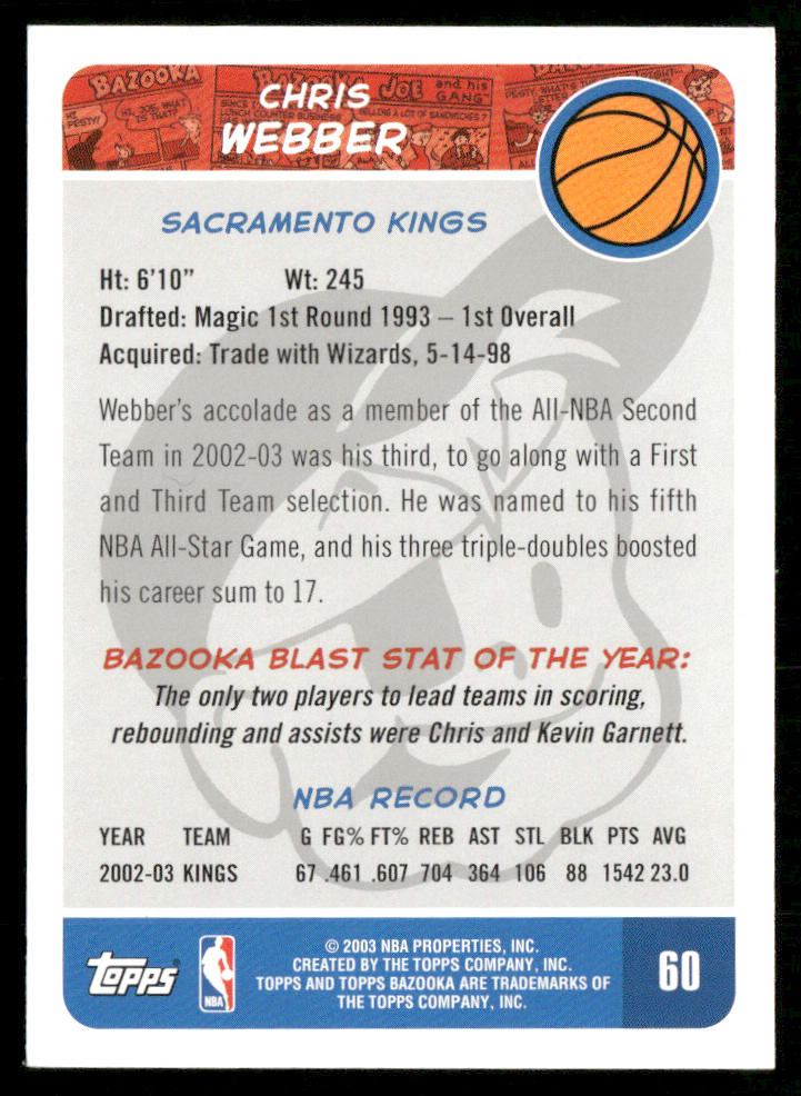 Chris Webber 2003-04 Bazooka #60 Sacramento Kings