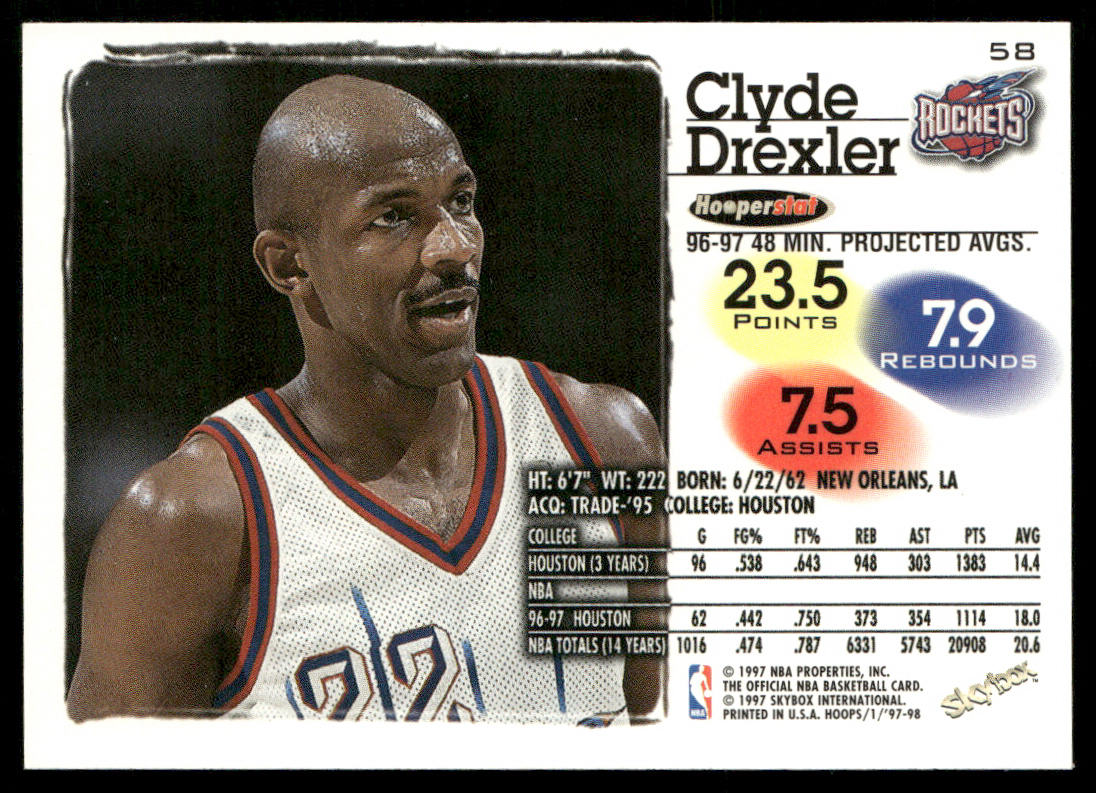 Clyde Drexler 1997-98 Hoops #58 Houston Rockets