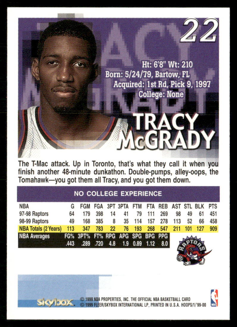 Tracy McGrady 1999-00 Hoops #22 Toronto Raptors
